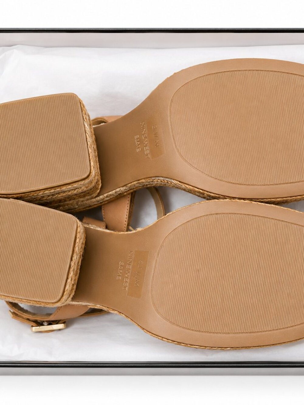 Nine West Same Tan Braided Platform Espadrille Block Heel Sandals 8.5M - Picture 7 of 7